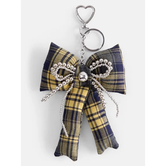 No Boundaries Women’s Plaid Bow Bag Charm, Yellow | Walmart (US)