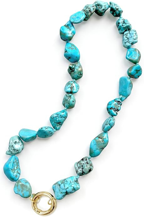 Chunky Turquoise Necklace, Raw Irregular Gemstone Turquoise Beaded Necklace for Women, Western Bo... | Amazon (US)