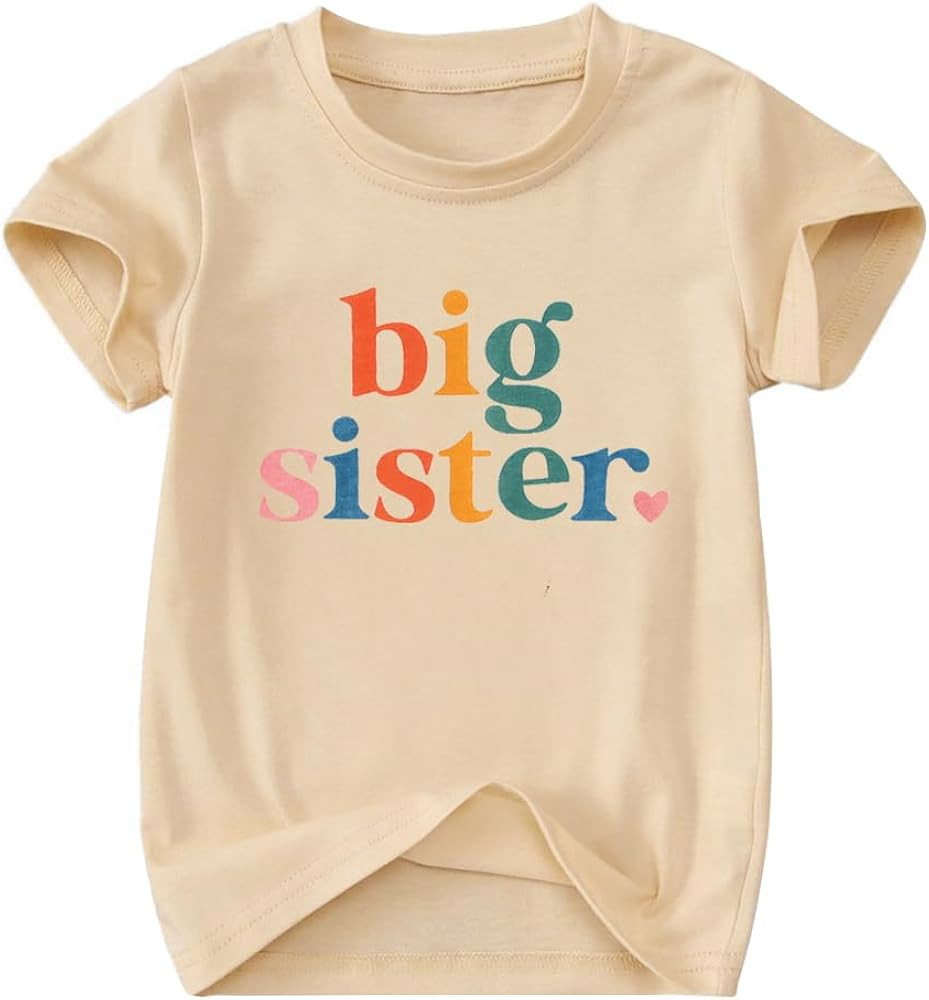 Toddler Big Sister T-Shirt Big Sis Sibling Reveal Crewneck Tee Baby Girls Short Sleeve Announceme... | Amazon (US)