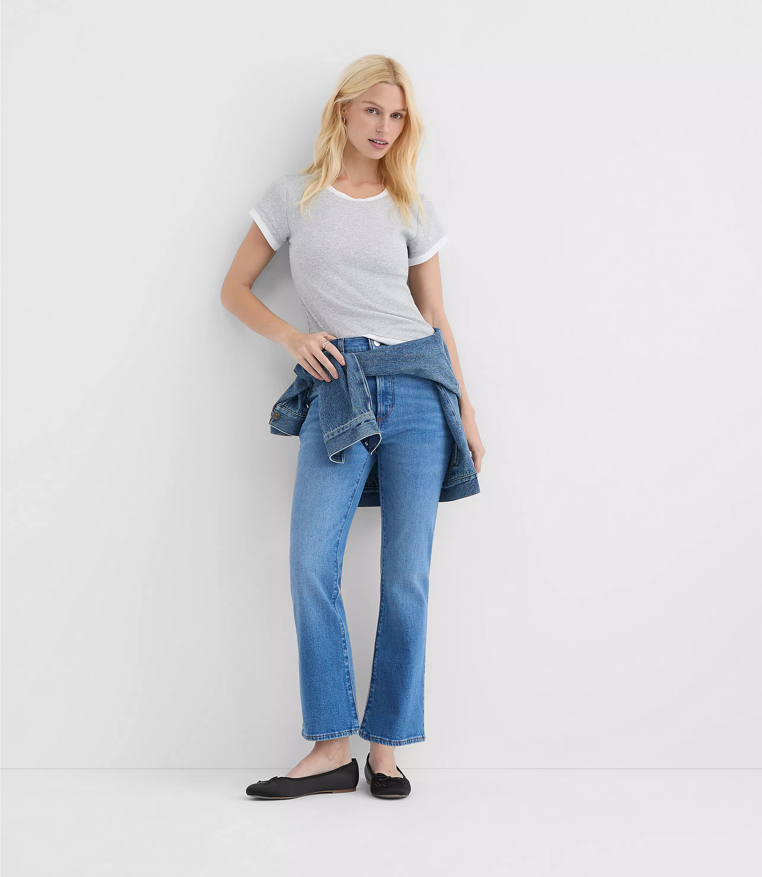 Rivete Petite High Rise Kick Crop Jeans in Vintage Mid Wash | LOFT