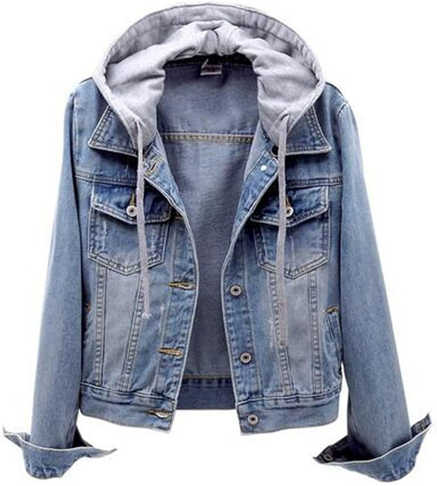 Women's denim long-sleeved Jackets slim-fit Detachable Hoodie Jean Jacket Coats Top | Amazon (US)