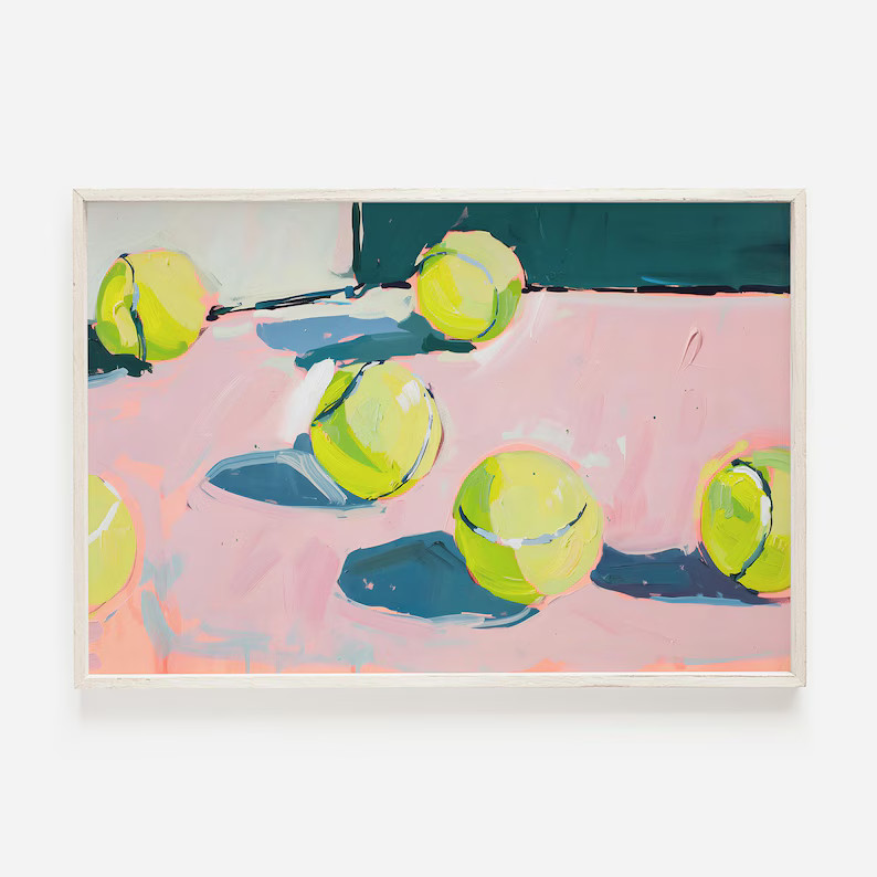 Trendy Tennis Wall Art, Tennis Ball on Pink Court, Retro Preppy Wall Art, Cute Sporty Art, Girly ... | Etsy (US)