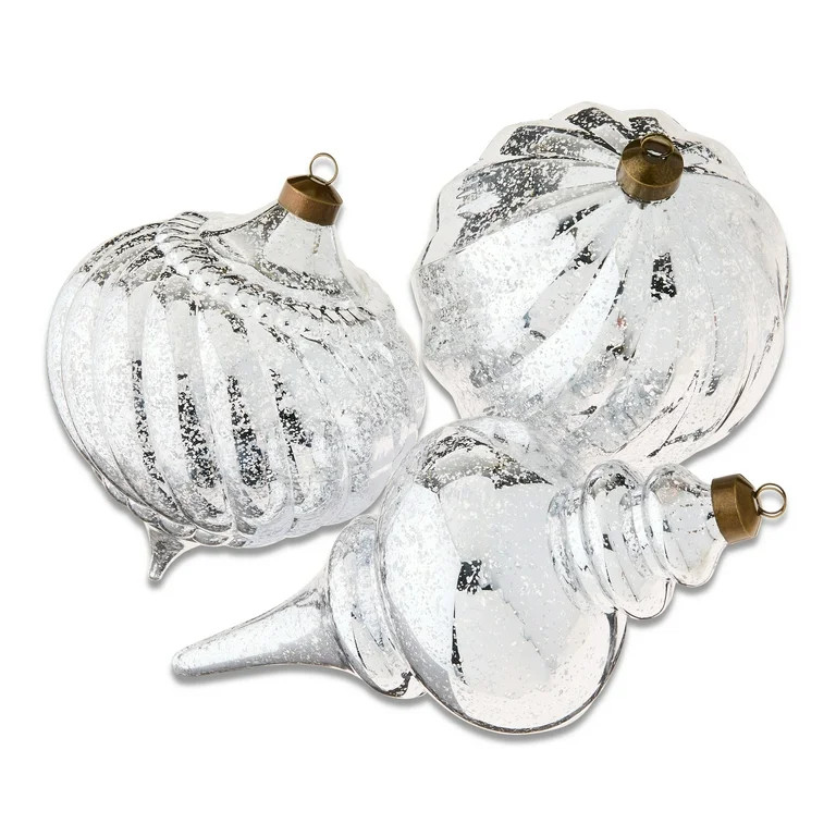 3 Count Silver Mercury Glass-Style Finial Shatterproof Christmas Ornaments, by My Texas House | Walmart (US)