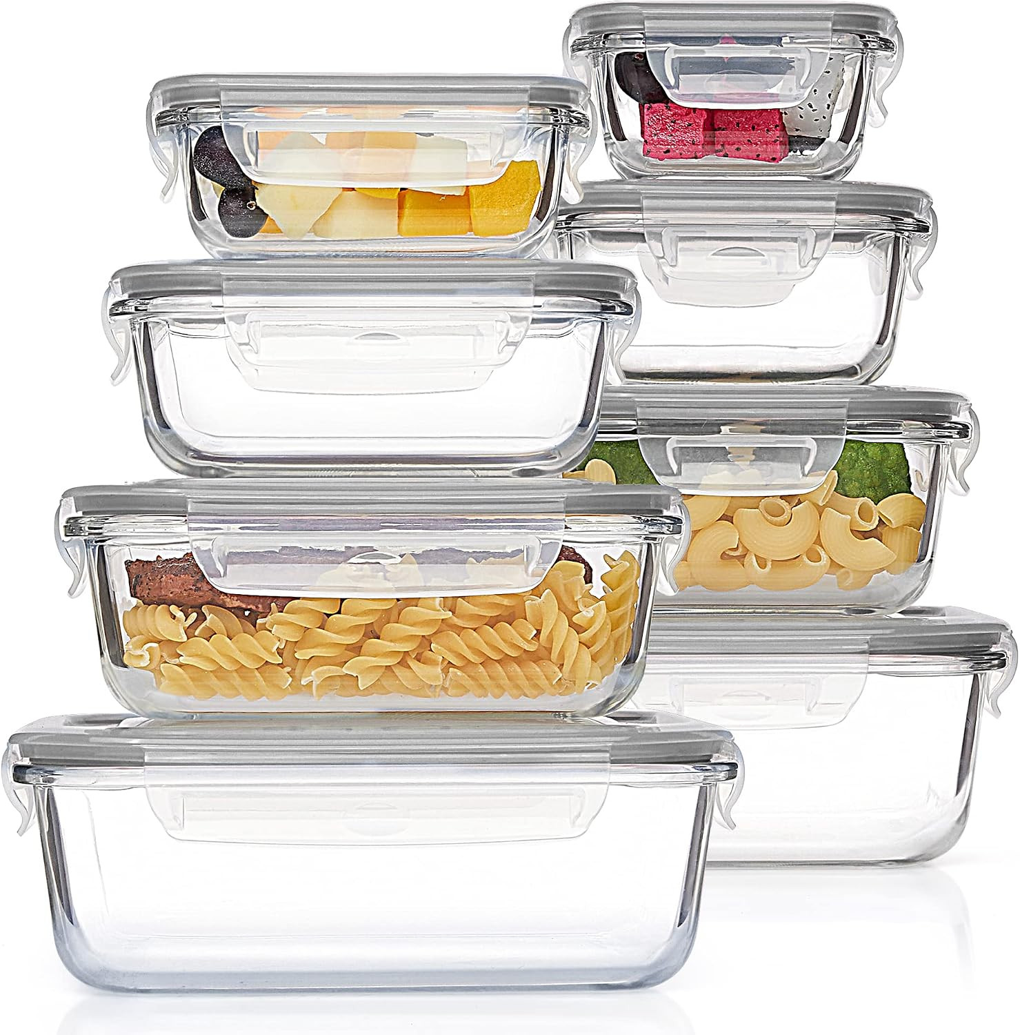 Vtopmart 8 Pack Glass Food Storage Containers with Lids Grey | Amazon (US)