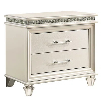 Modern Solid Wood Bedside Table With Felt-lined Top And Crystal & Mirror Accents Contemporary 2 Nightstand Acrylic Legs | Wayfair North America