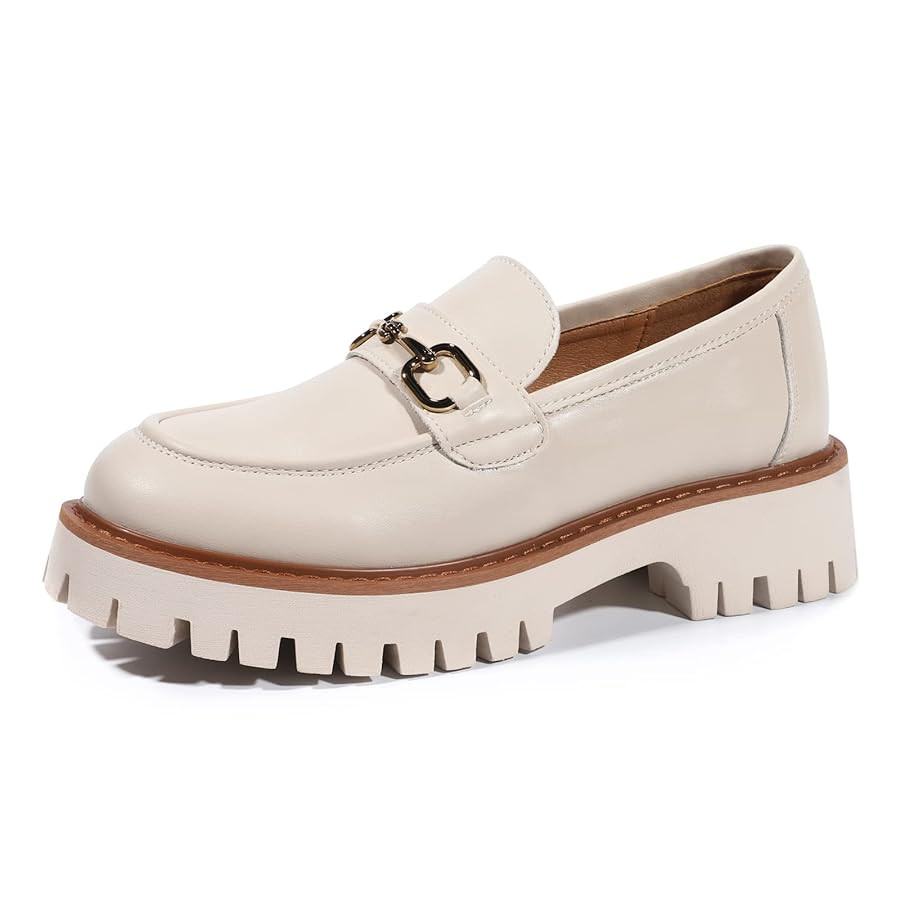 Platform Loafers for Women Chunky Heel Lug Sole Loafers Slip ons Round Toe | Amazon (US)