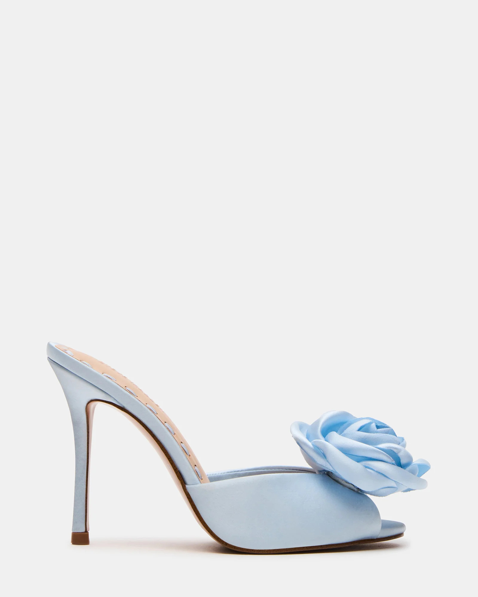 PRIYA Flower Blue Satin Mule Women's Heel | Steve Madden (US)