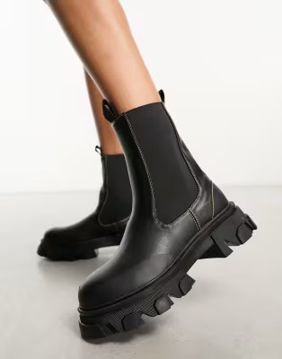 Public Desire Wonder chunky chelsea boots with contrast stitching in black | ASOS (Global)