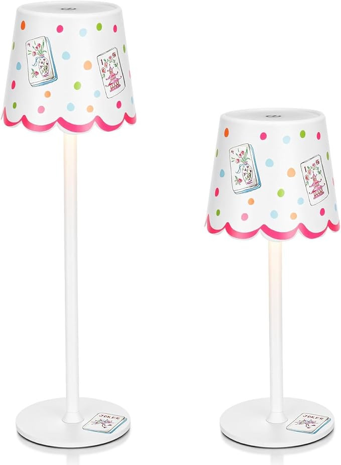 Pickmesh 1 Pack Mahjong Cordless Lamp Scalloped Edge Mahjong Print LED Lamp 3 Color Dimmable Rech... | Amazon (US)