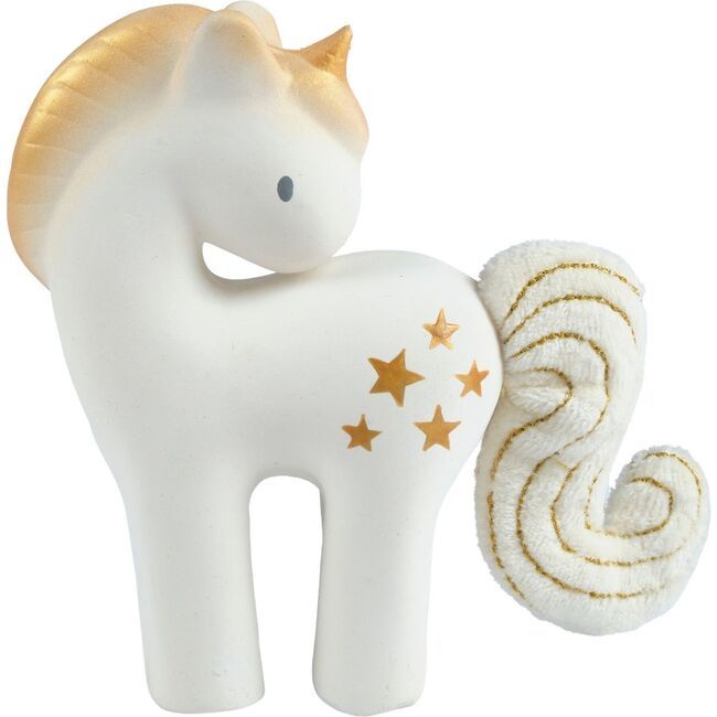 Baby Toys | Shining Stars Unicorn Natural Rubber Rattle w/ Crinkle Tail (White) Tikiri | Maisonette | Maisonette