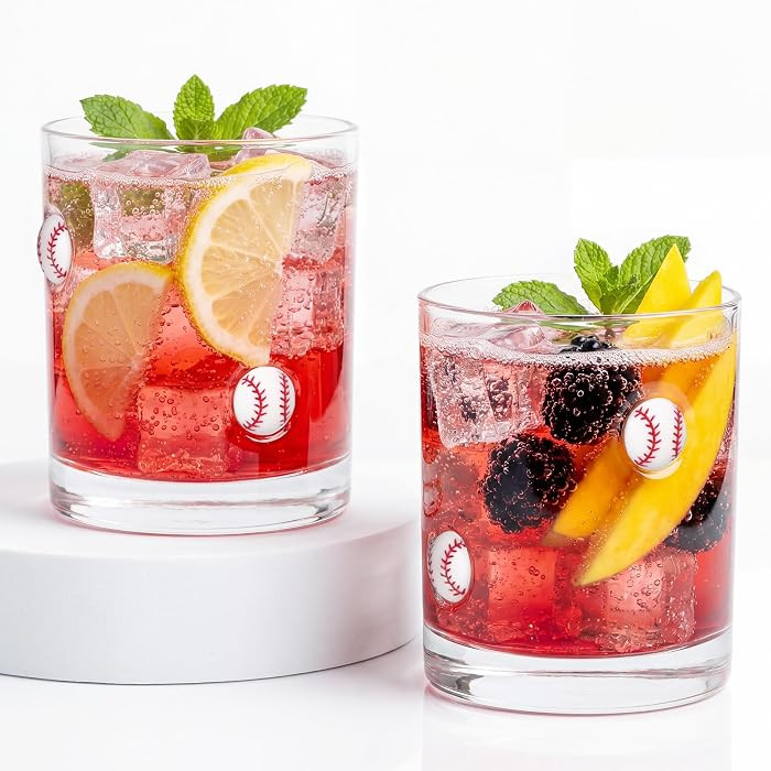 2 Pcs Handmade Baseball Icon Juice Glass Cup, Durable Heat-Resistant Glass, 14 oz Double Old Fash... | Amazon (US)