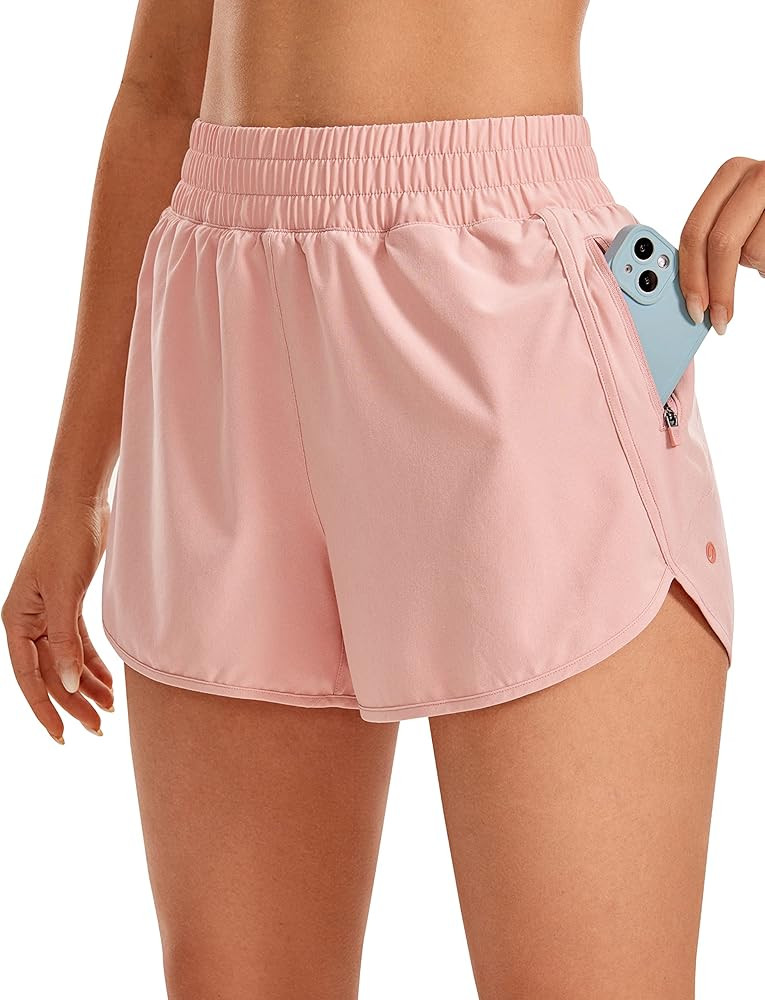 CRZ YOGA Women's High Waisted Running Shorts Mesh Liner - 3'' Dolphin Quick Dry Athletic Gym Trac... | Amazon (US)