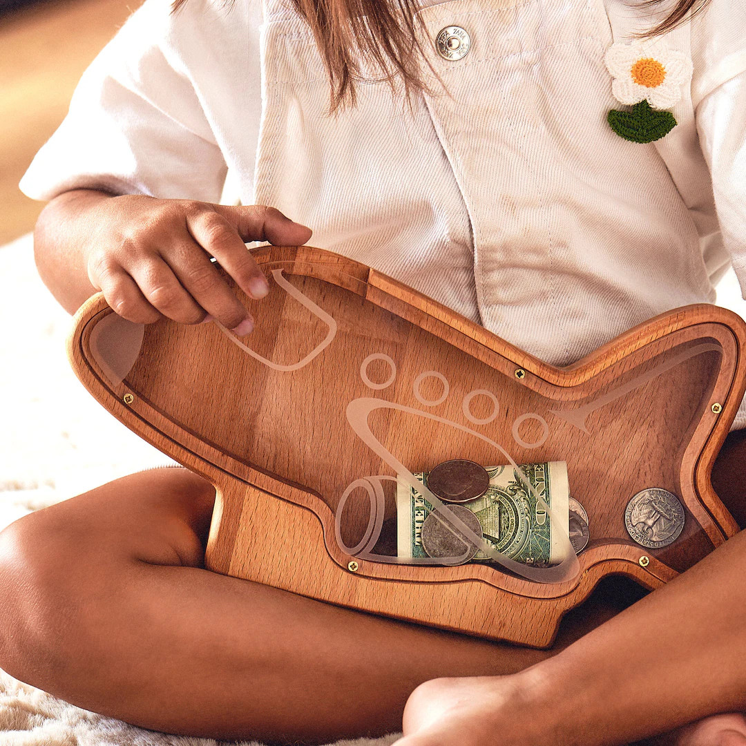 Handcrafted Wooden Plane Piggy Bank, Custom Vehicle Coin Bank 1st Birthday Gift, Tractor Money Bo... | Etsy (US)