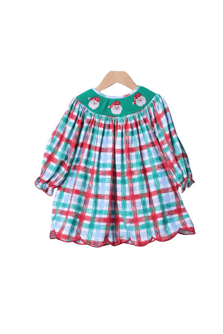 Smocked Santa Festive Plaid Bishop Dress | The Smocked Flamingo