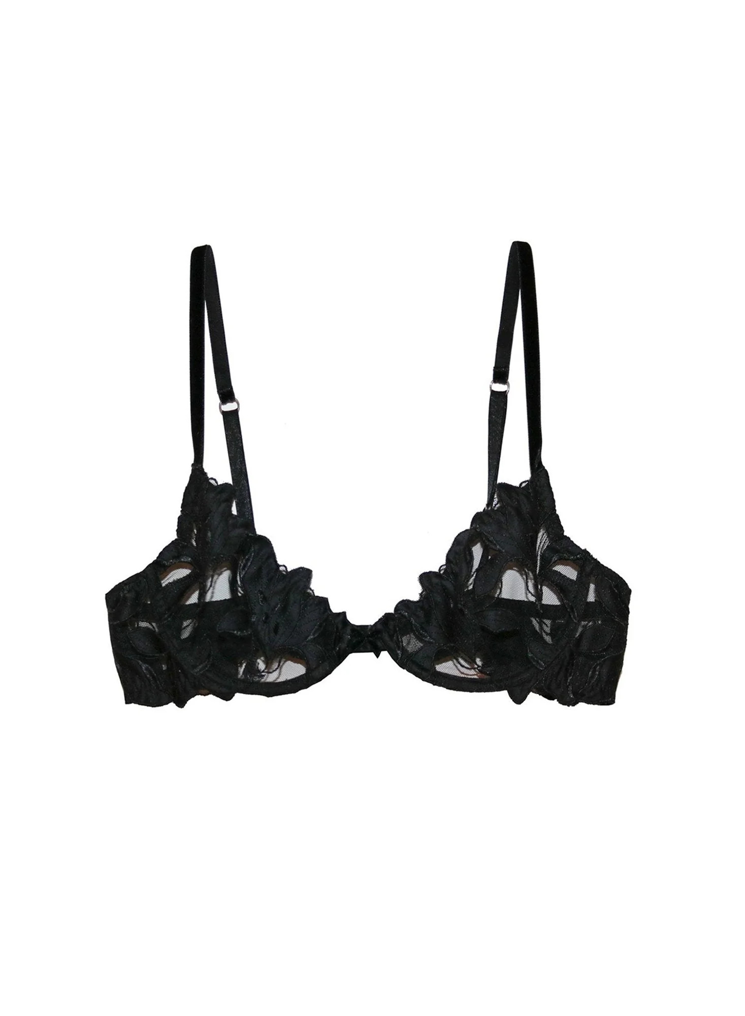 Black Lily Embroidery Plunge Demi Bra | Fleur du Mal | Fleur du Mal