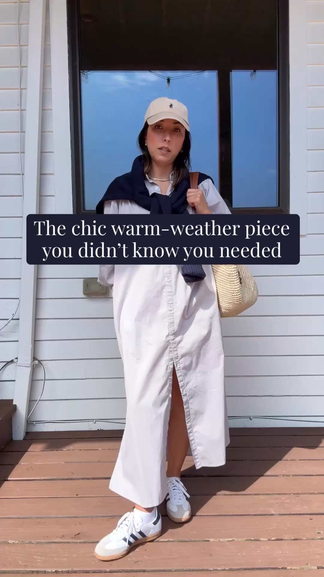 The warm-weather piece you didn’t know you needed- the chic maxi cotton shirt dress. 
Pistola oversized shirt dress. Unfortunately, it’s old but linked similar. Bag is incredible and an amazing shape and size for mom life. 

Pistola dress xs
Everlane sweater xs
Adidas samba in navy 4 men’s
Polo Ralph Lauren hat 
Dorsey James necklace 15”
J.crew earrings 
Hunting Season tote 

Petite style, summer outfits, summer style, spring dresses, vacation outfit, spring break style 

#LTKmomlife #LTKootd #LTKPetite