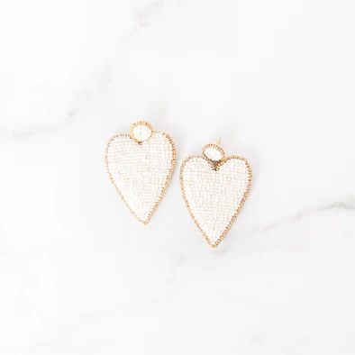 Large White Beaded Heart Earrings | Golden Thread