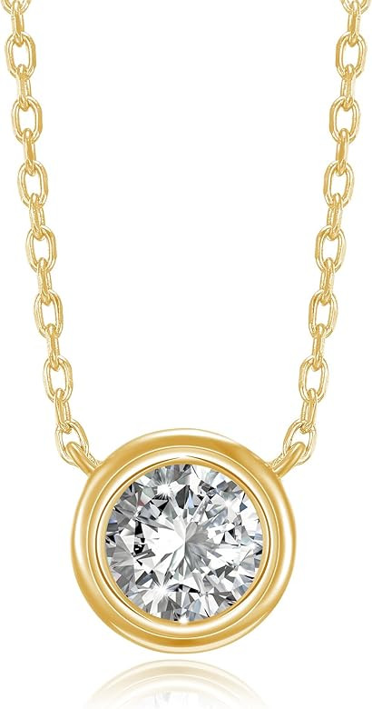 14K Gold Plated 1.00 ct (D Color, VVS Clarity) CZ Simulated Diamond Bezel-Set Solitaire Choker Ne... | Amazon (US)