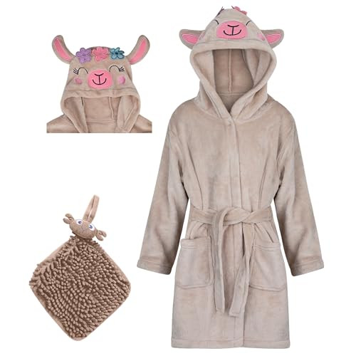 Rising Star Kids Robes for Girls Robe Soft Plush Hooded Fleece Bathrobe - Animal Gift Robes for Big Girls (Llama Ages 3T-5T) | Amazon (US)