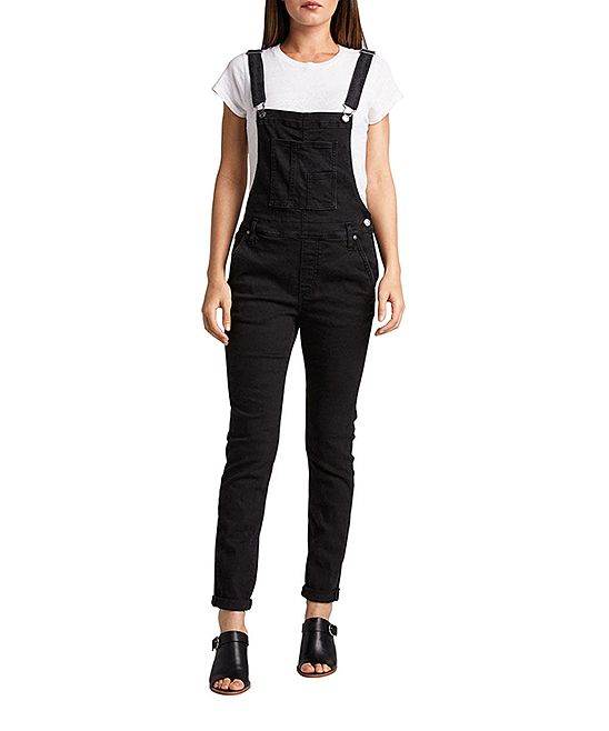 Silver Jeans Co. Women's Overalls BLK - Black Cuffed Skinny Overalls - Women | Zulily