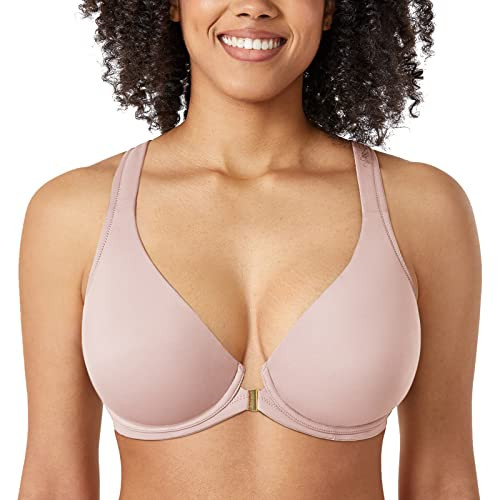 DELIMIRA Women's Front Closure Racerback Bras Plunge Unlined Underwire Full Coverage Seamless Bra B-H Cups Rose Smoked 34G | Amazon (US)