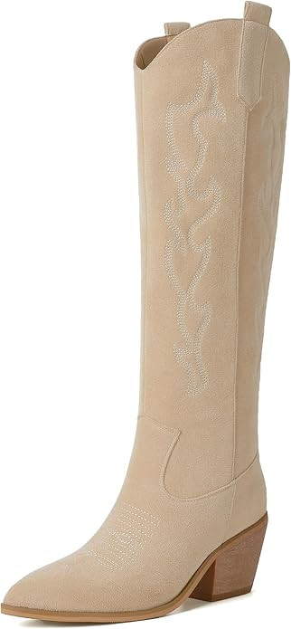 Reitoye Cowboy Boots for Women Embroidery Western Cowgirl Knee High Chunky Heel Boots with Pull-U... | Amazon (US)