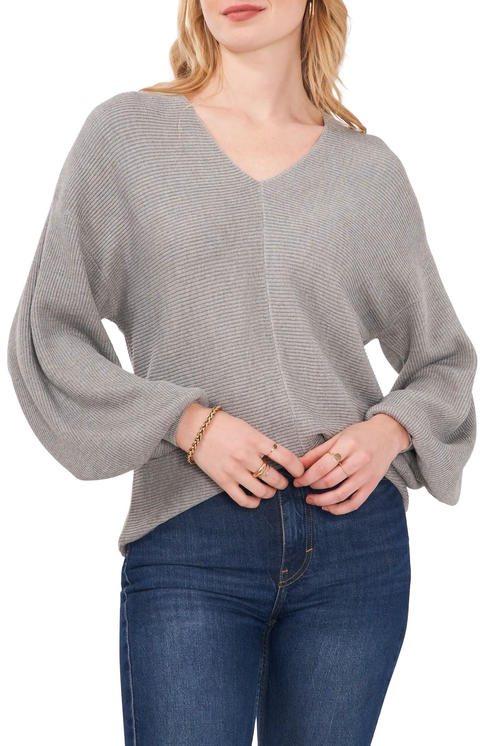 Ribbed Balloon Sleeve Cotton Blend Sweater | Nordstrom