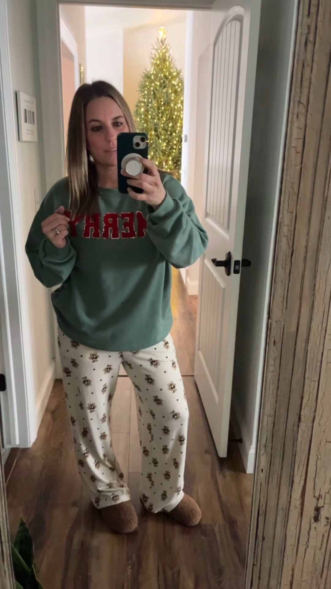 Merry oversized sweatshirt from Amazon in green and red with patches. Wearing a size XL to be baggy for leggings. 

#LTKmomlife #LTKHoliday #LTKGiftGuide