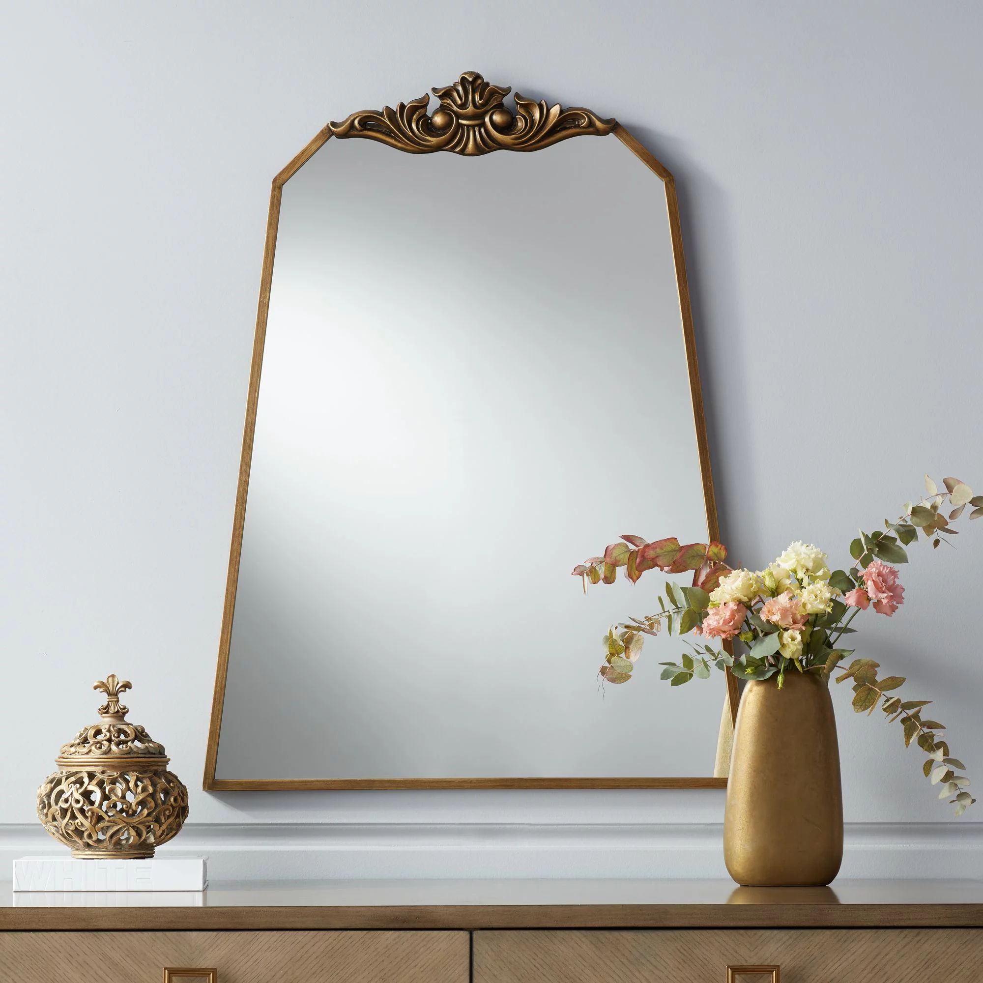 Noble Park Crown Top Vanity Wall Mirror Vintage Gold Geometric Metal Frame 25 3/4" Wide for Bathr... | Walmart (US)