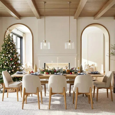 9-Piece 78"-96" Extendable Trestle Dining Set With 8 Upholstered Chairs | Wayfair North America
