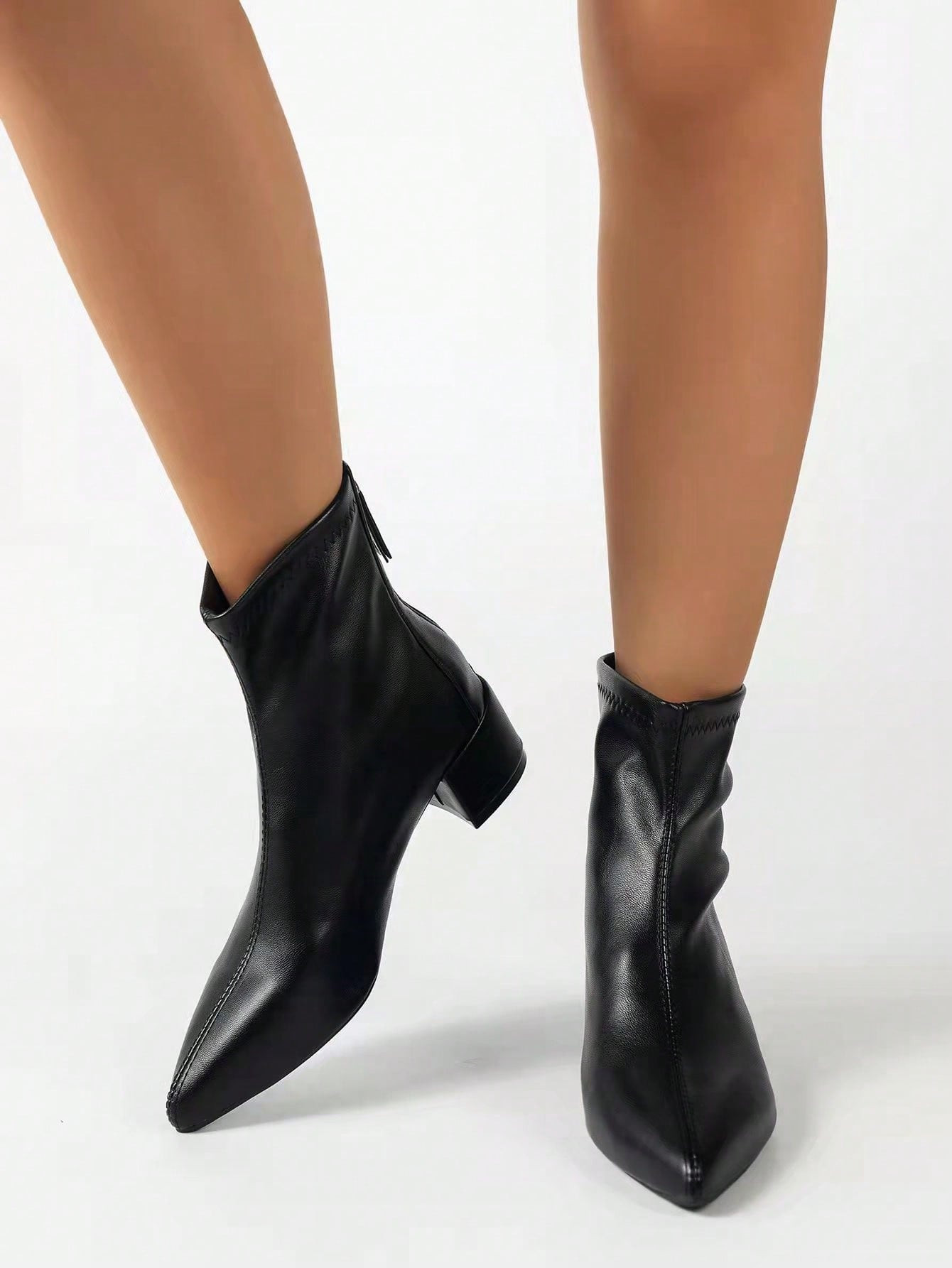 New Arrival Fashionable Pointed Toe Chunky Heel Women's Boots Slim Fit Booties | SHEIN