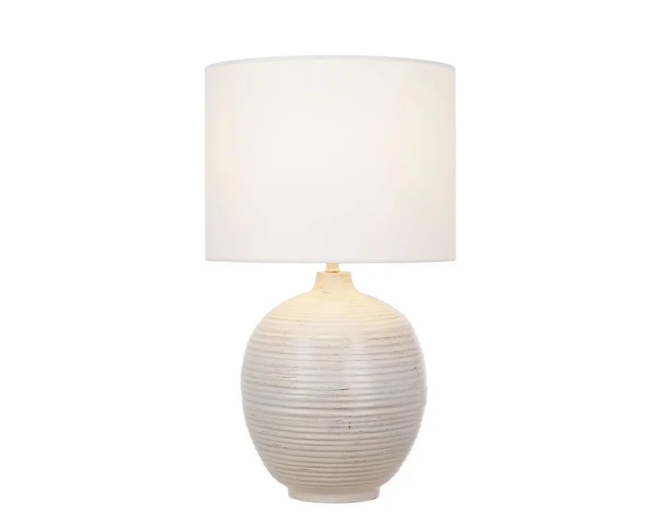 22 in. Distressed White Ribbed Table Lamp with Off White Shade - Walmart.com | Walmart (US)