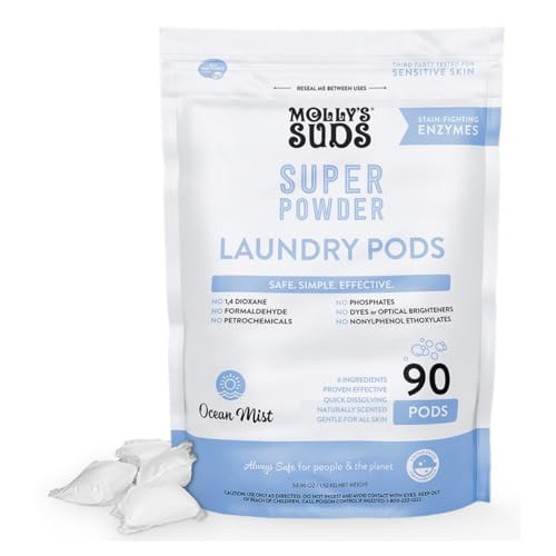 Molly's Suds Super Powder Laundry Detergent Pods | Natural Extra Strength Detergent for Sensitive Skin | Ultra Concentrated and Stain Fighting (Ocean Mist - 90 Count) | Amazon (US)