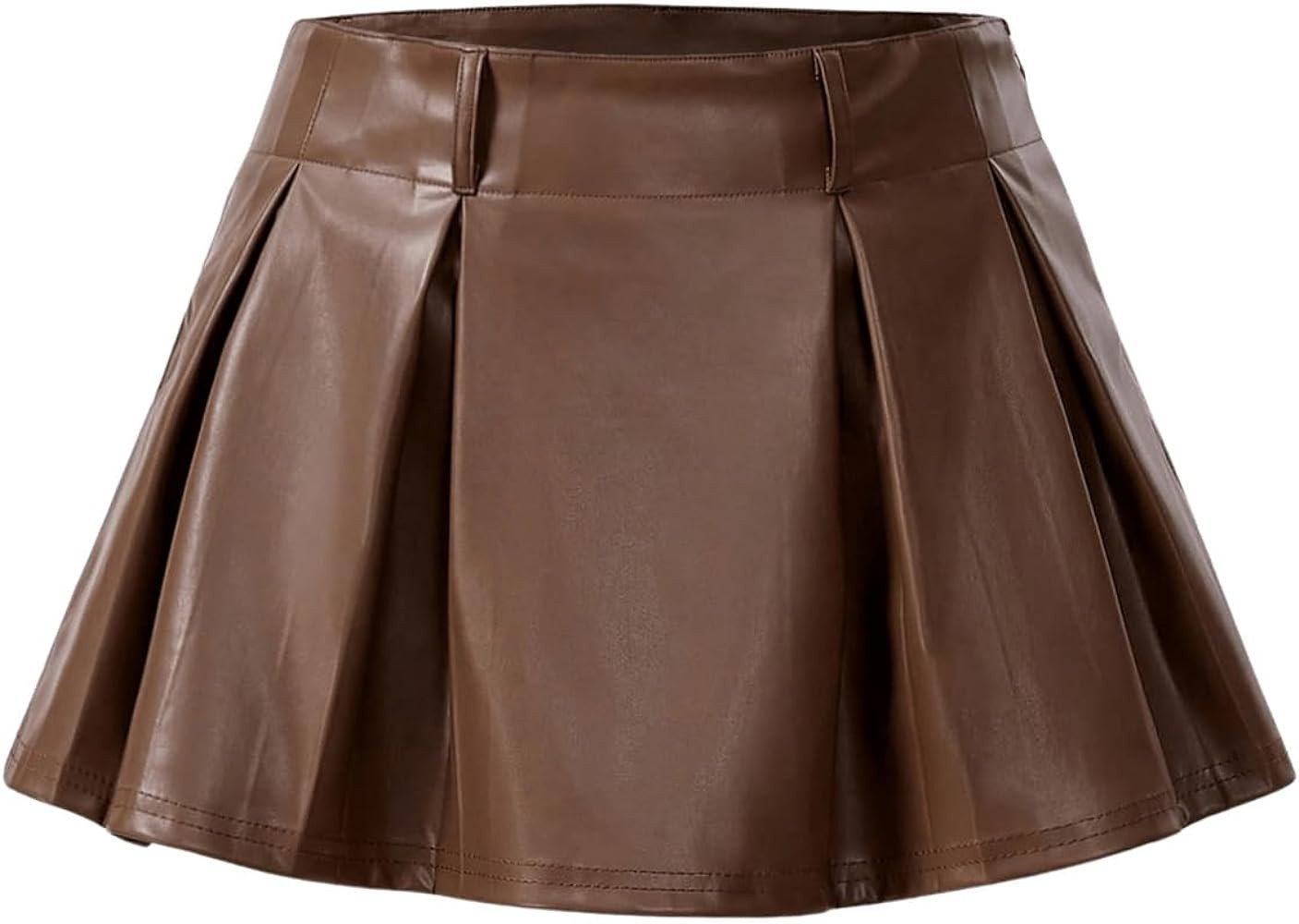 SweatyRocks Women's PU Leather A Line Mini Skirt Flared Hem Pleated Skirts with Shorts | Amazon (US)