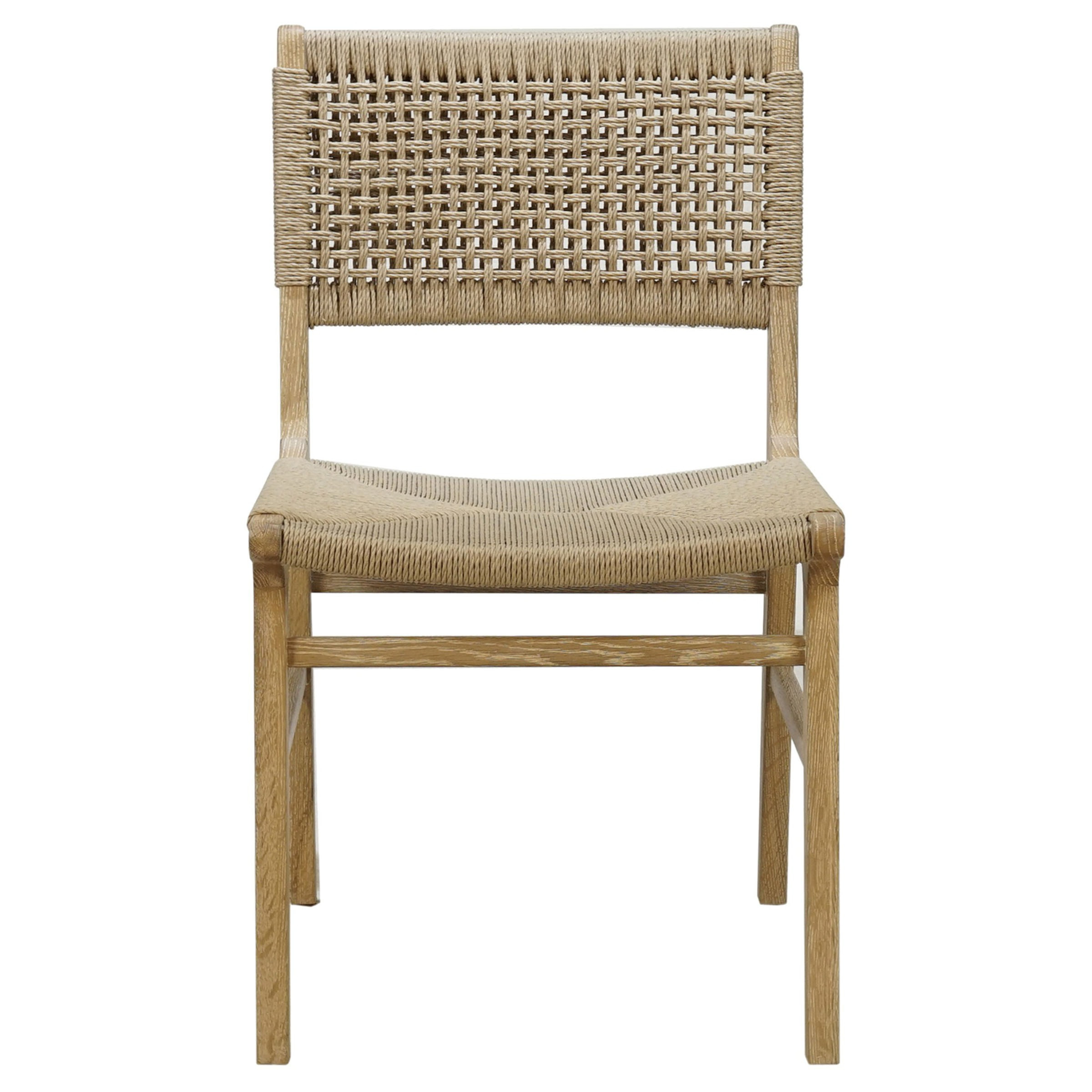 Worlds Away Monroe Coastal Beach Brown Oak Woven Seat Back Dining Side Chair | Kathy Kuo Home