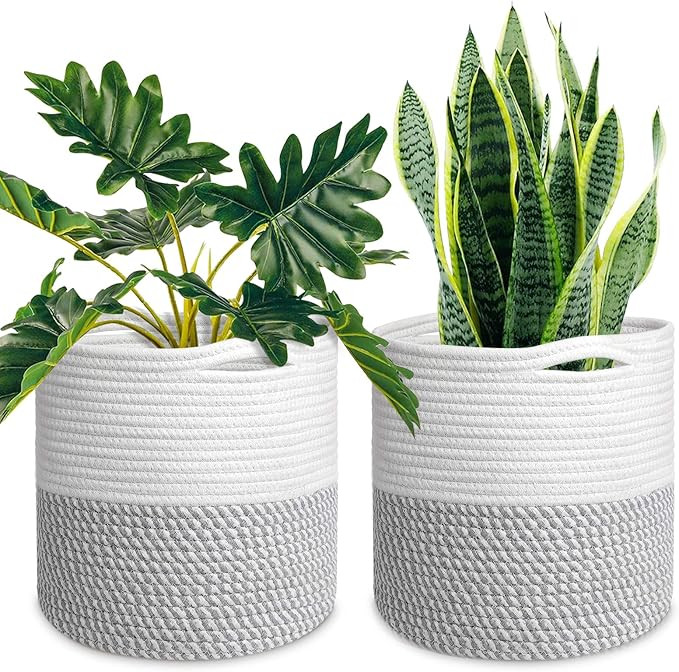 TomCare Plant Basket 2 Pack Rope Woven Basket Planter Sturdy Jute Multifunctional Storage Baskets... | Amazon (US)