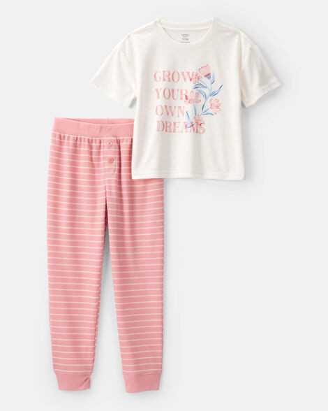 Girls 2-Piece "Grow Your Own Dreams" Floral Loose Fit Pajamas - White/Pink | Carter's Inc