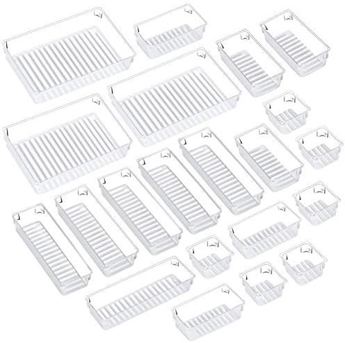 Kootek 21 Pcs Desk Drawer Organizer Trays 4-Size Bathroom Drawer Tray Plastic Storage Organizers Bin | Amazon (US)