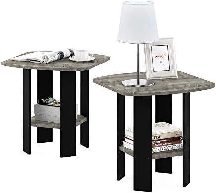 FURINNO Simple Design End Table, 2-Pack, French Oak Grey/Black | Amazon (US)