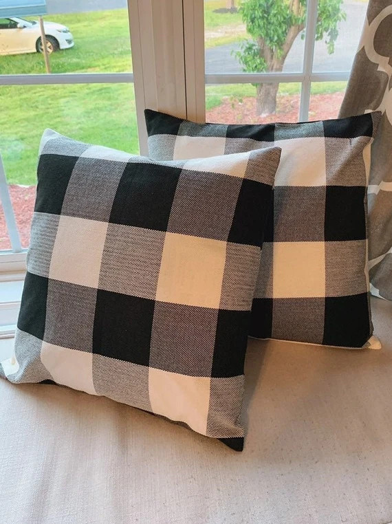 Farmhouse Home Decoration Buffalo Plaid Throw Pillow Covers Case Cushion 18x18" | Etsy (US)