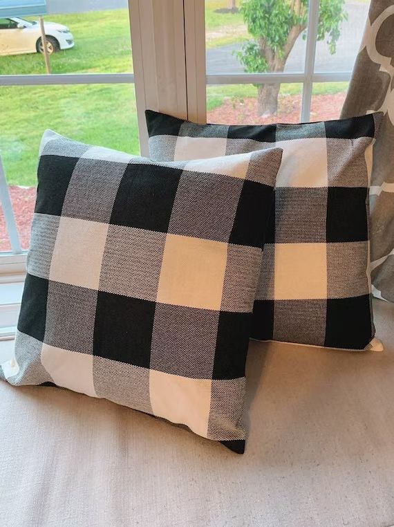 Farmhouse Home Decoration Buffalo Plaid Throw Pillow Covers Case Cushion 18x18" | Etsy (US)