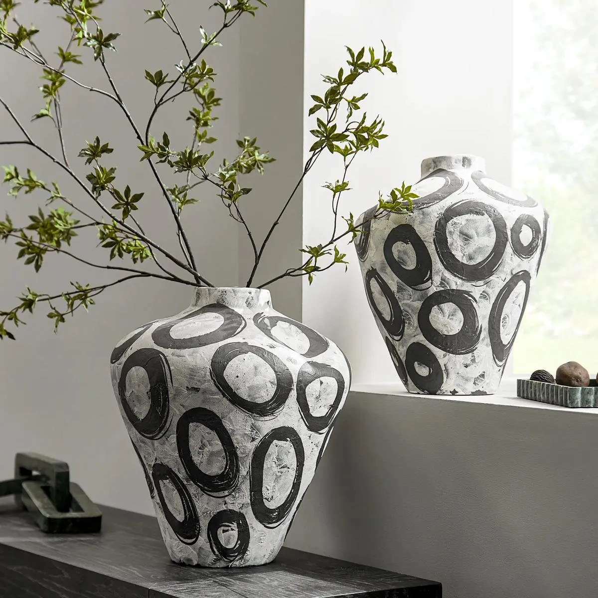 Stone Porcelain Vase | White Black | Z Gallerie | Small 13.25"Diameter x 16.25"H | Porcelain | Z Gallerie