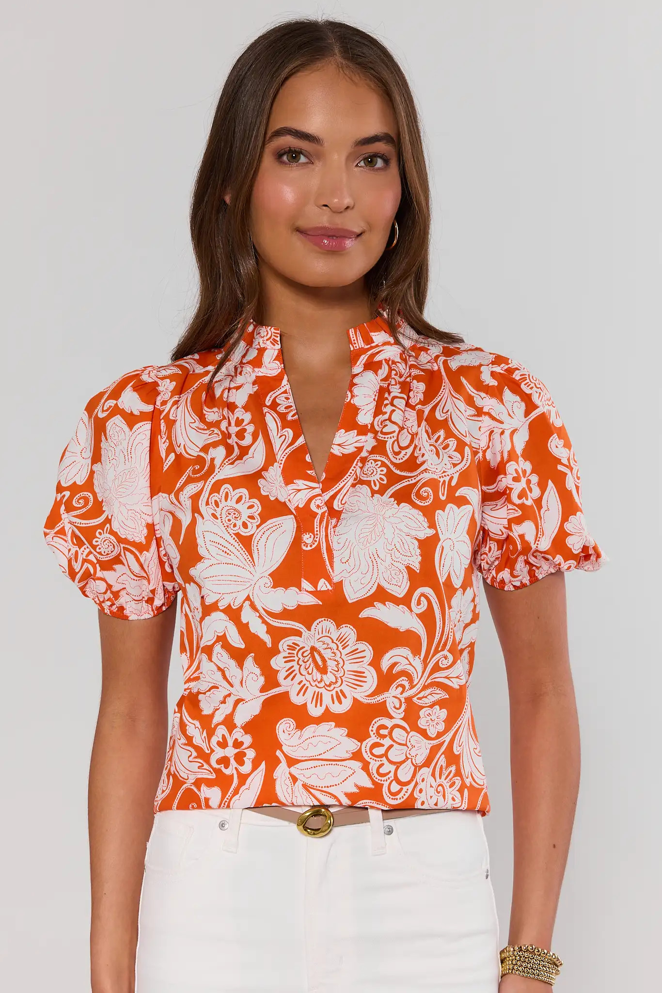 Rosanna Orange Floral Puff Sleeve Top | Avara