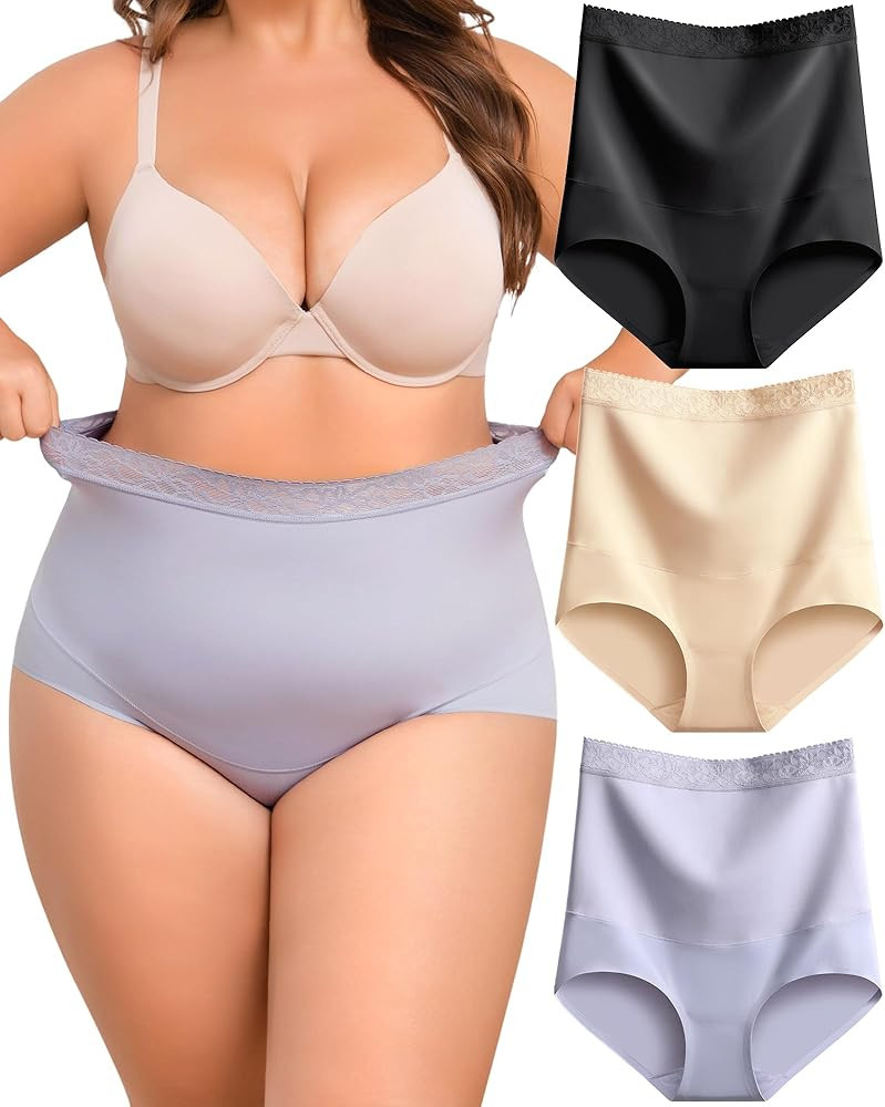 FINETOO Light Tummy Control Shaping Briefs High Waist Womens Underwear Lace Waist Core Smooth Lad... | Amazon (US)