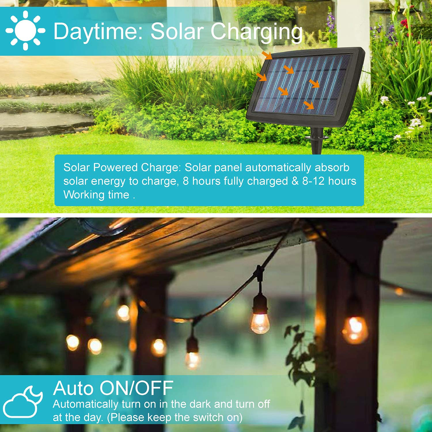 ZOTOYI Solar Powered Outdoor String Lights with USB Port-48FT Commercial Grade IP65 Waterproof Pa... | Amazon (US)