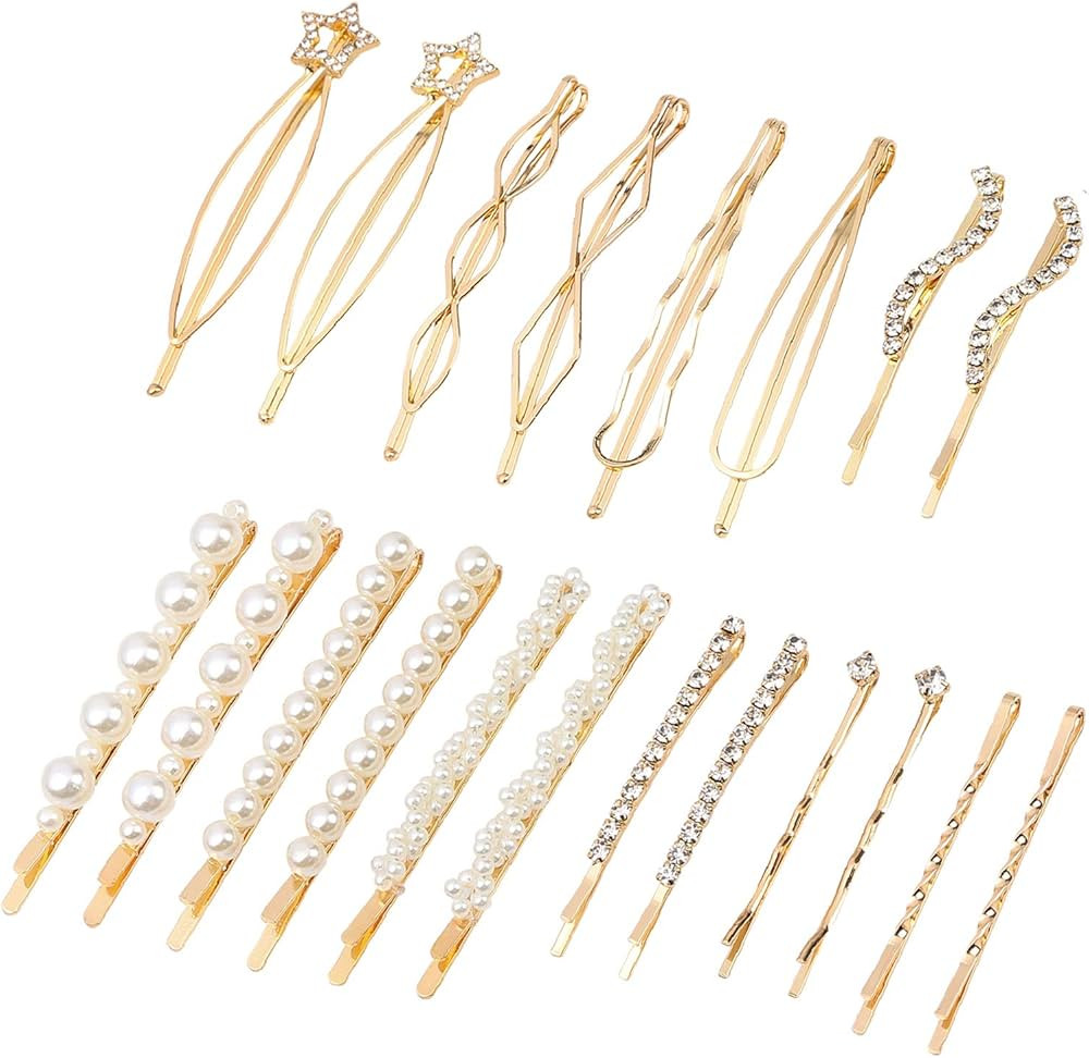 Folansy 20 Pieces Elegant Hair Barrettes Bridal Golden Metal Hair Clip Artificial Pearl Hair Pins... | Amazon (US)