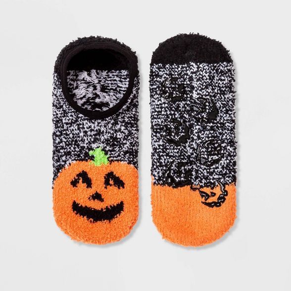 Women's Pumpkin Cozy Halloween Pull-On Liner Socks - Hyde & EEK! Boutique™ Black/Orange 4-10 | Target