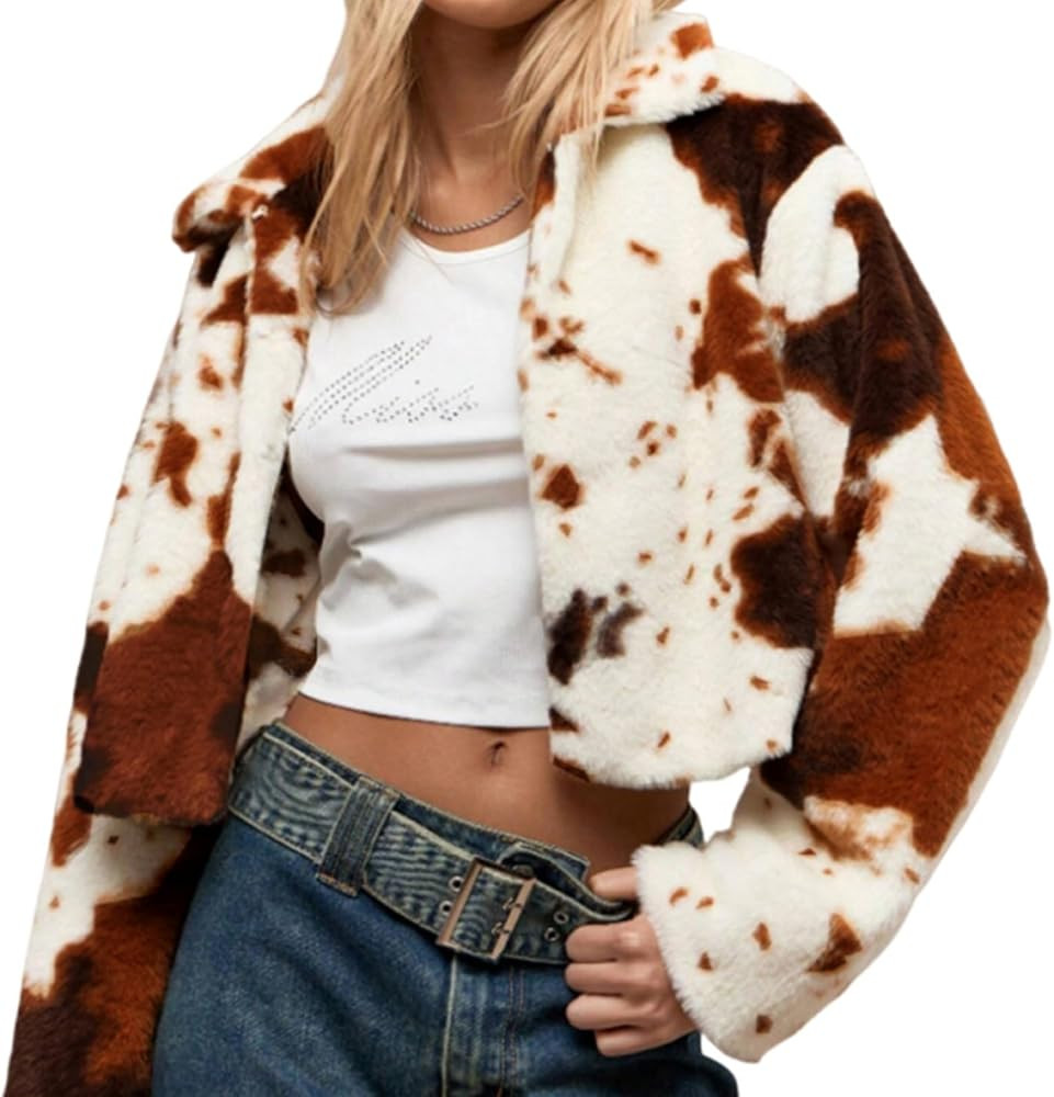 Womens Winter Spring Casual Cropped fleece Jacket, Long Sleeve lightweight Cozy Cardigan Coats | Amazon (US)