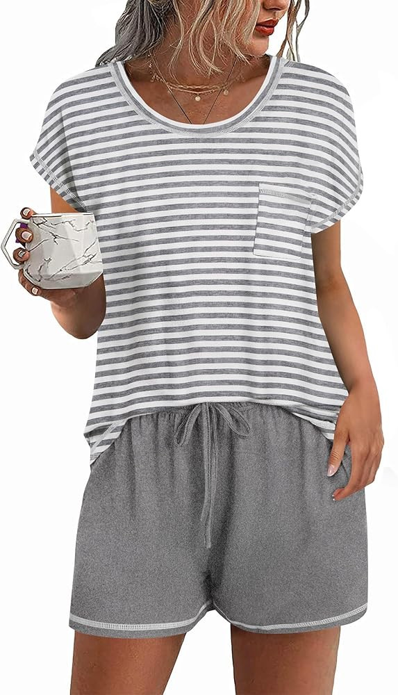 Ekouaer Womens Pajama Sets 2 Piece Soft Short Sleeve Top and Shorts Sleepwear Round Neck Pjs Loun... | Amazon (US)