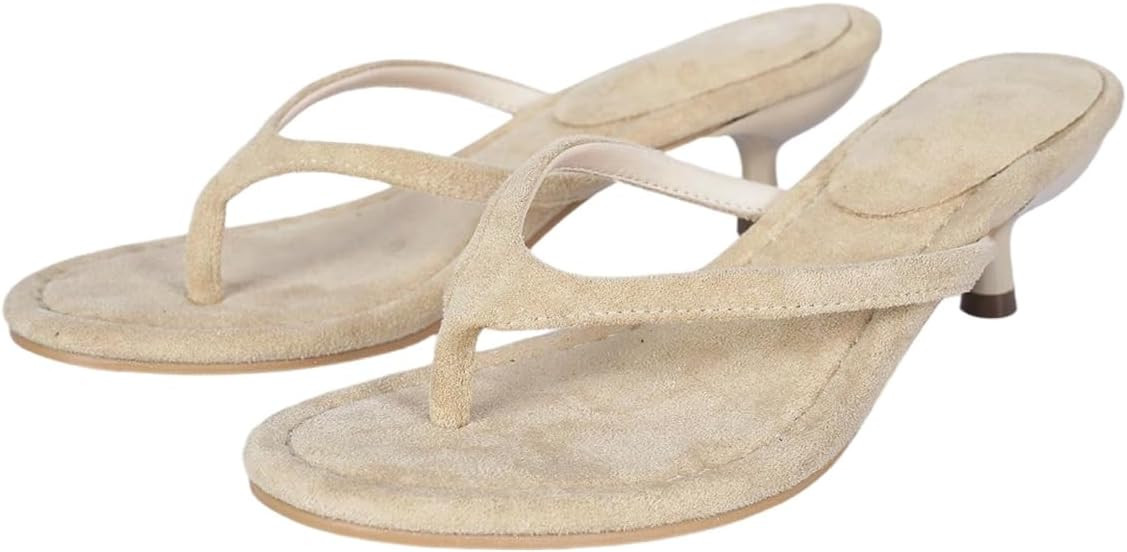 MakeMeChic Women's Suede Kitten Heels Sandals Thong Shoes | Amazon (US)